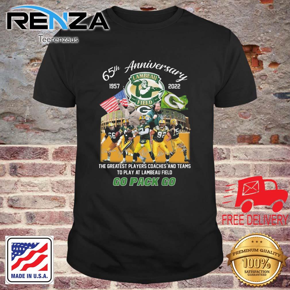 Green Bay Packers 65th Anniversary 1957-2022 Lambeau Field Go Pack Go Signatures shirt