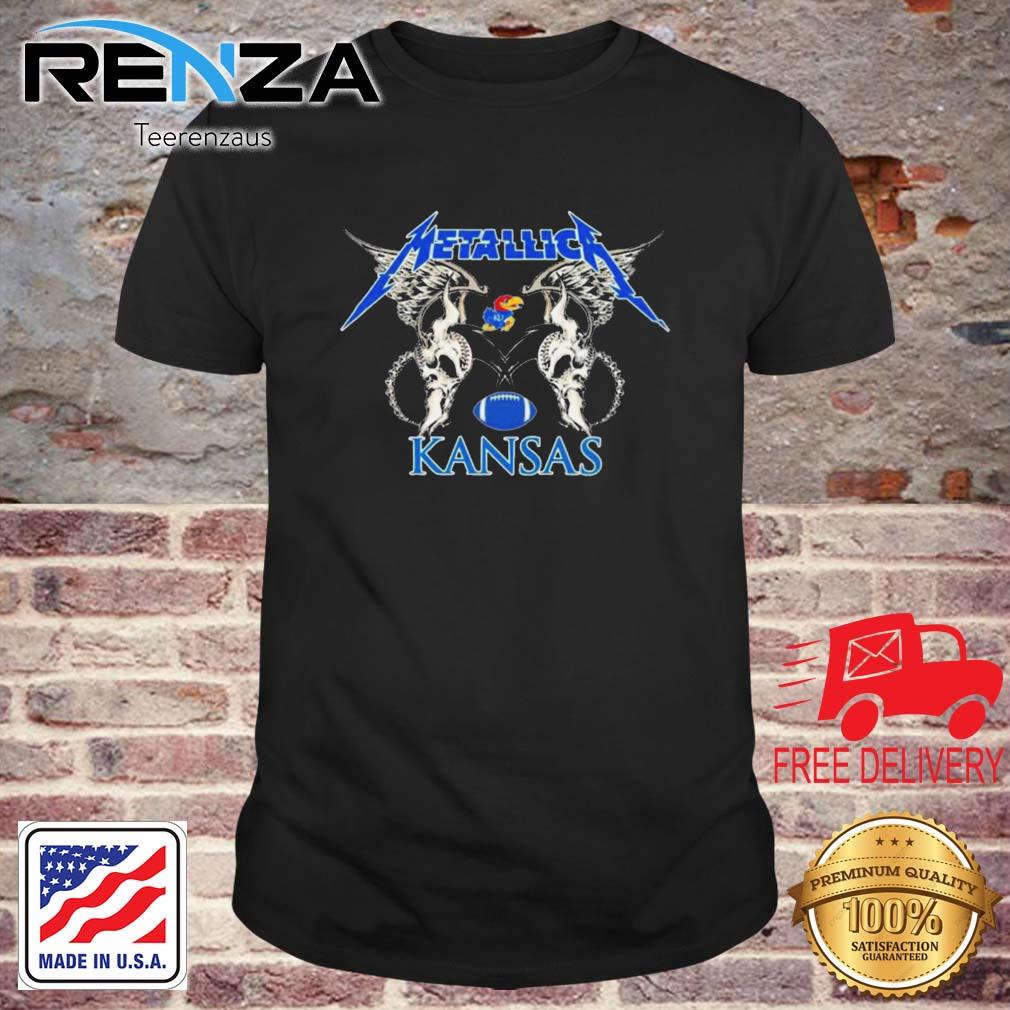 NFL Kansas Jayhawks Logo Black Metallica Wings Shirt