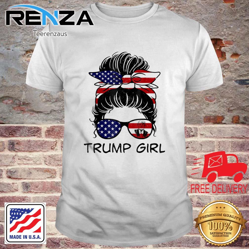 Vintage Trump Girl Messy Bun Republican American Flag shirt