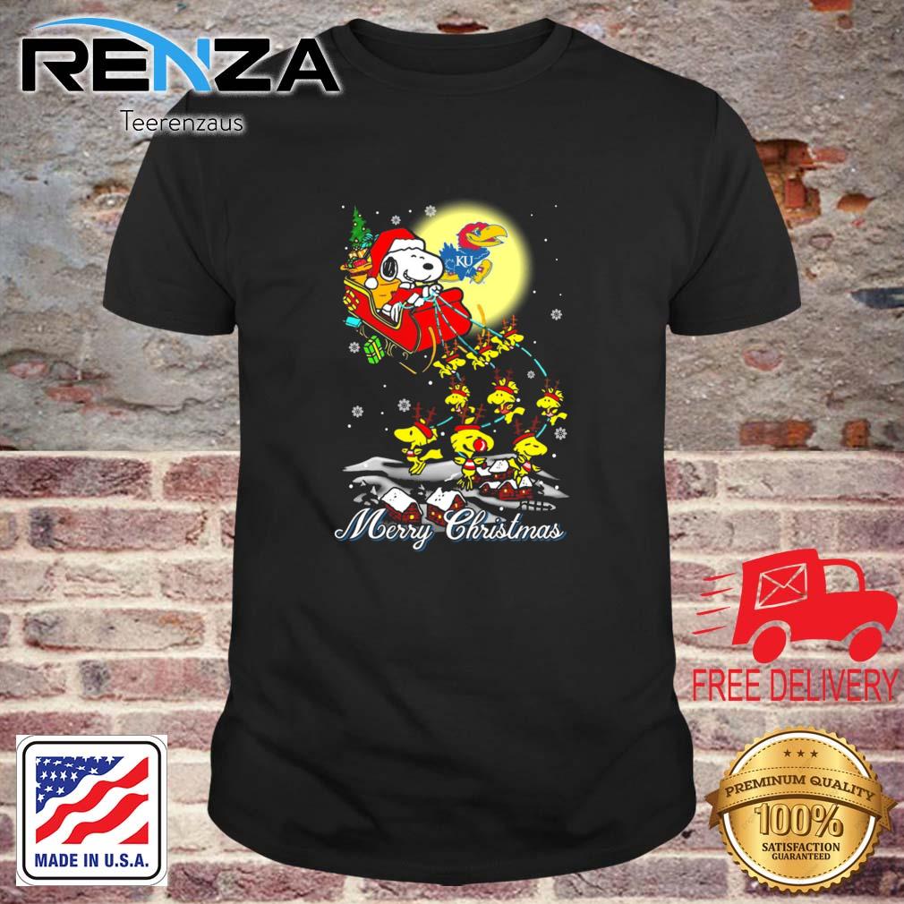 Santa Snoopy And Reindeers Woodstock Kansas Jayhawks Merry Christmas sweatshirt